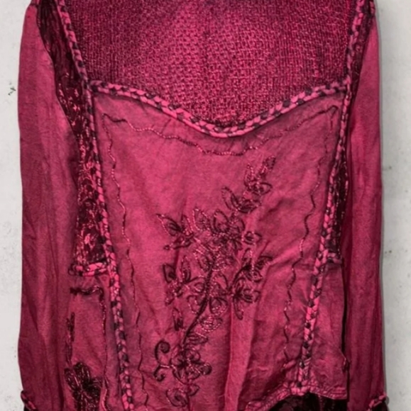 The Pyramid collection wine color bohemian embroidered & detailed tunic 1X - Picture 3 of 6